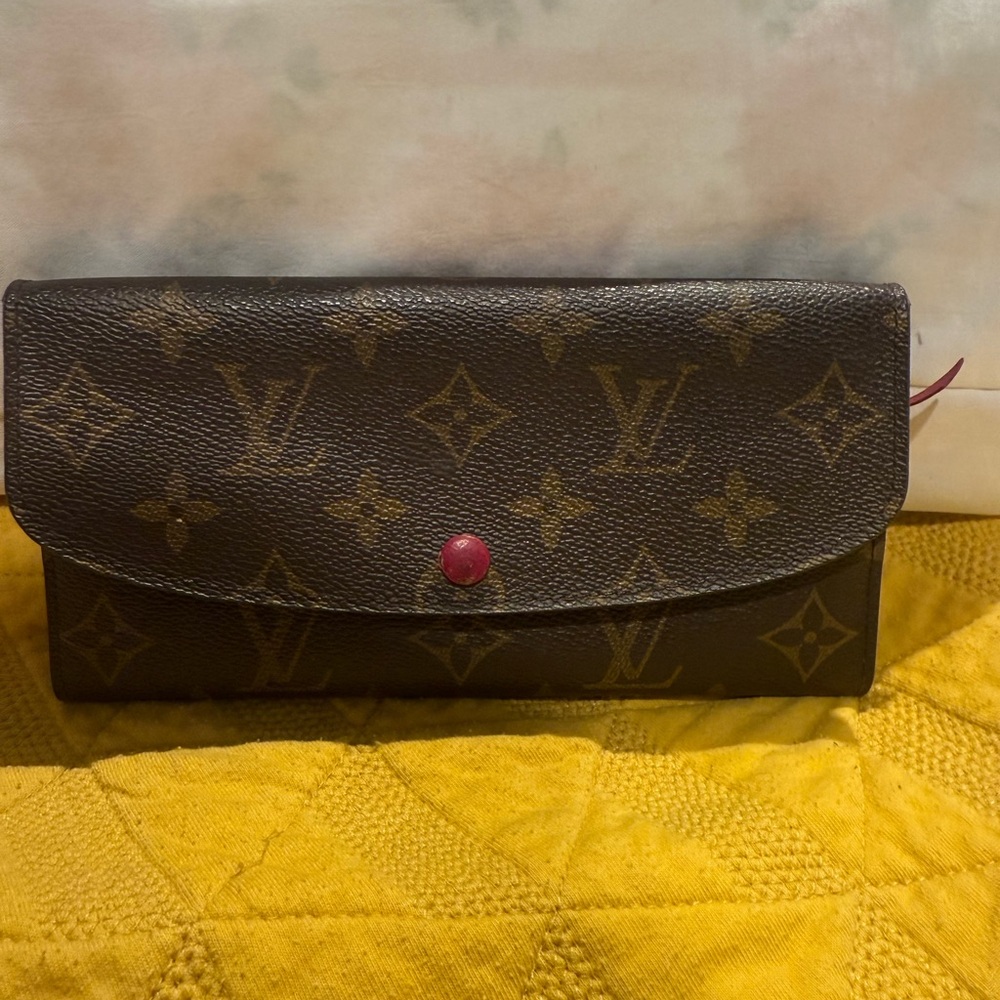 Louis Vuitton Brown Monogram Wallet with Red Accent